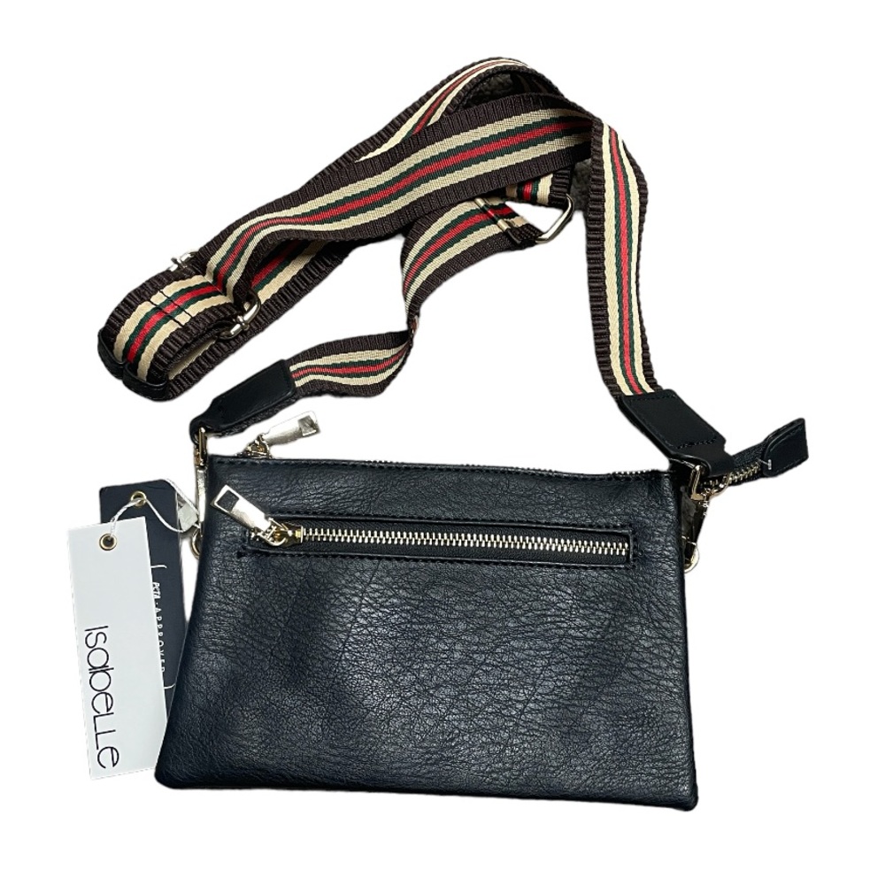 NWT Isabelle Vegan Leather Black Three-Pocket Wristlet Crossbody Bag Purse